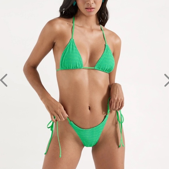 NWT OneOne Swimwear Bikini SET Lahaina Ariel Triangle NEW Cute Green Ribbed - Picture 1 of 7